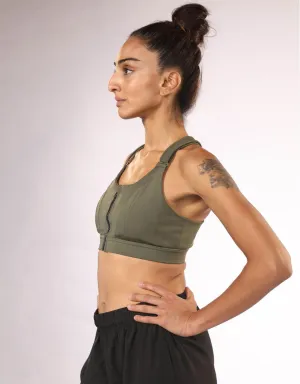 Adjustable Front Zip Sports Bra - Camo
