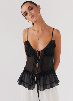 UVProtectionCoating YarnDyedFabric Got It Bad Frill Cami Top - Black