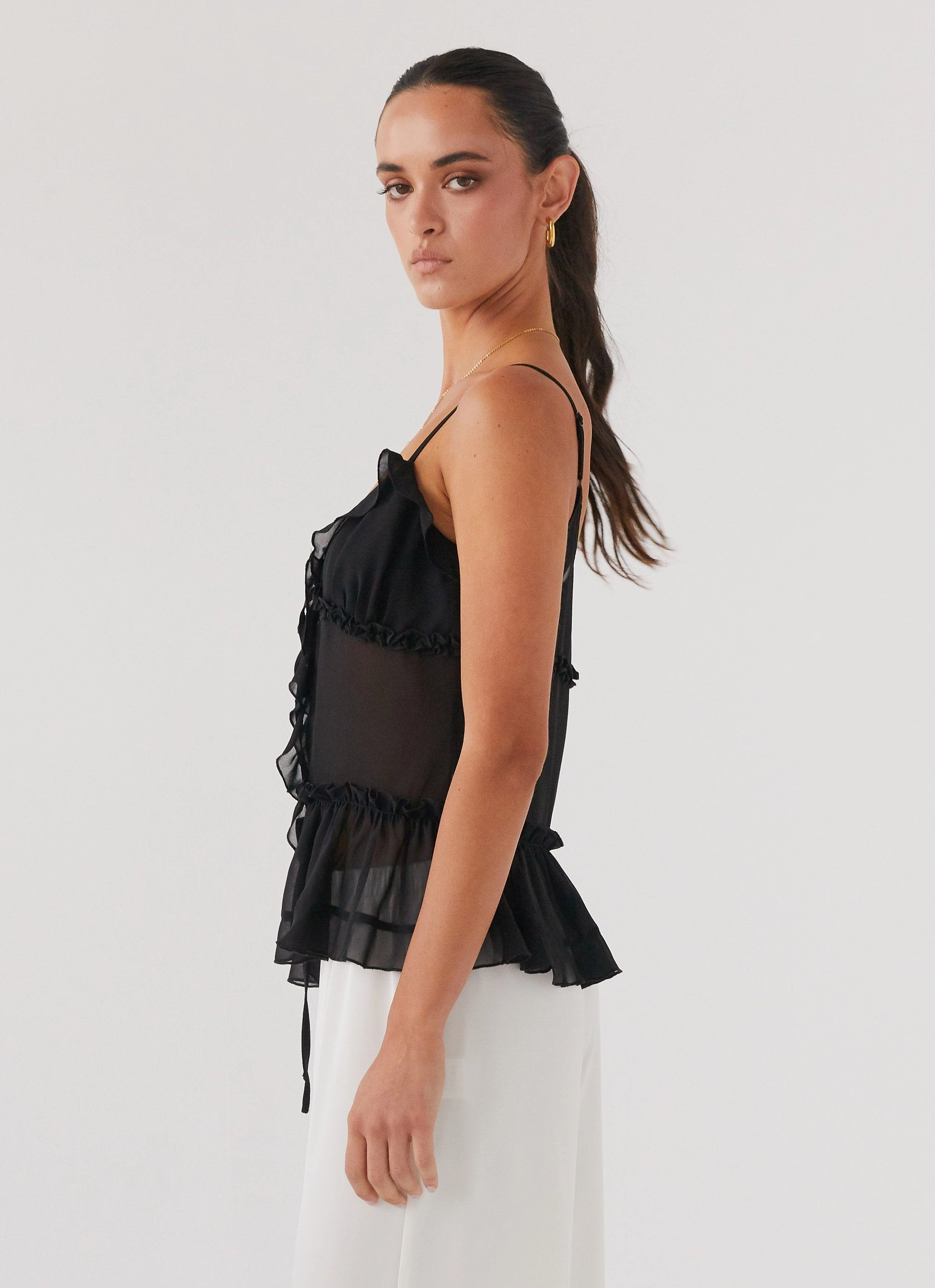 ThermalRegulation Tear Resistant Weave Got It Bad Frill Cami Top - Black