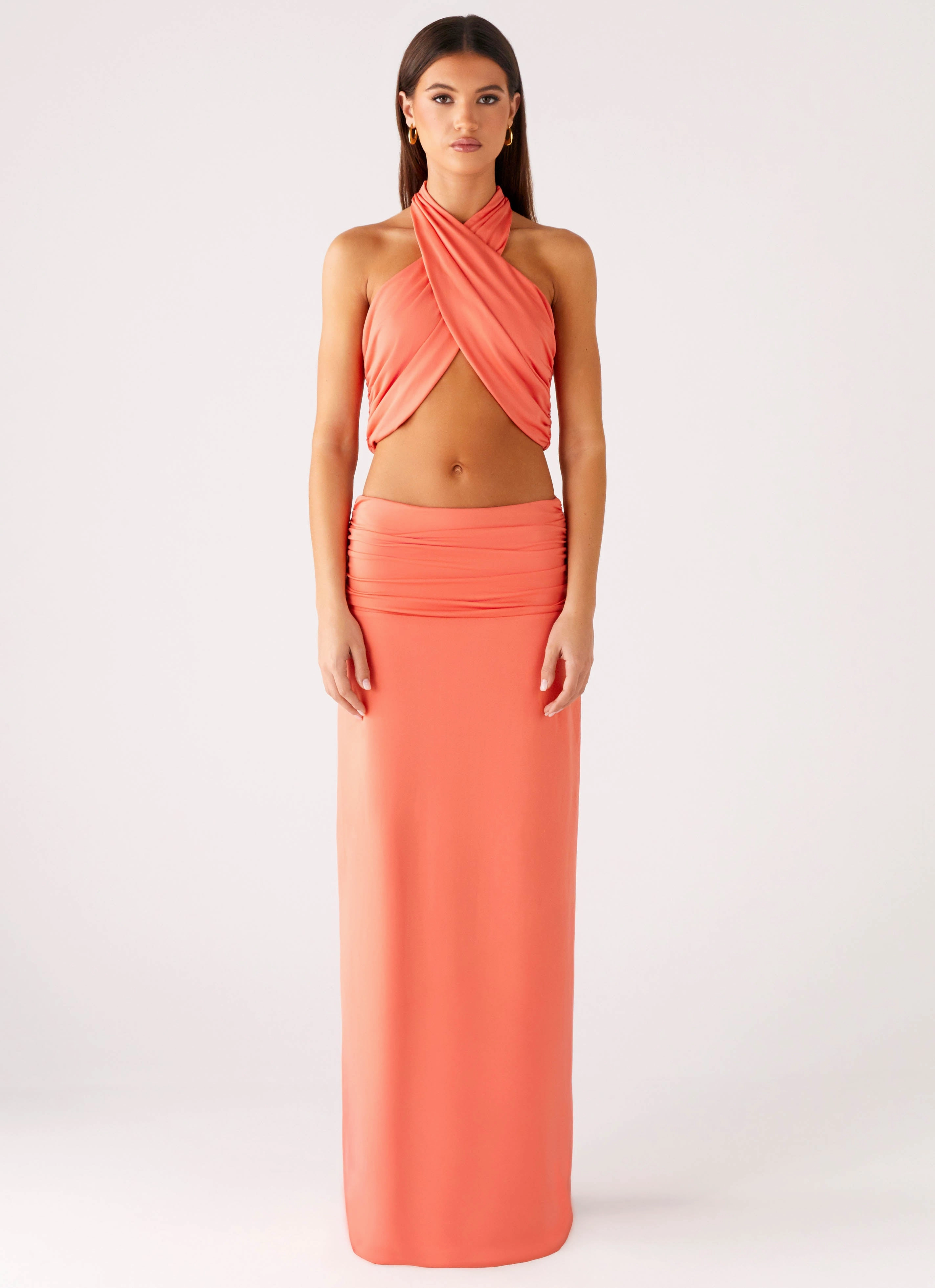 Soft Brushed Lining Roomy Shape Elisabetta Maxi Skirt - Coral