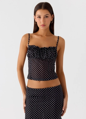 Utility Pockets Comfortable Urban Piece Buffy Top - Black Polkadot