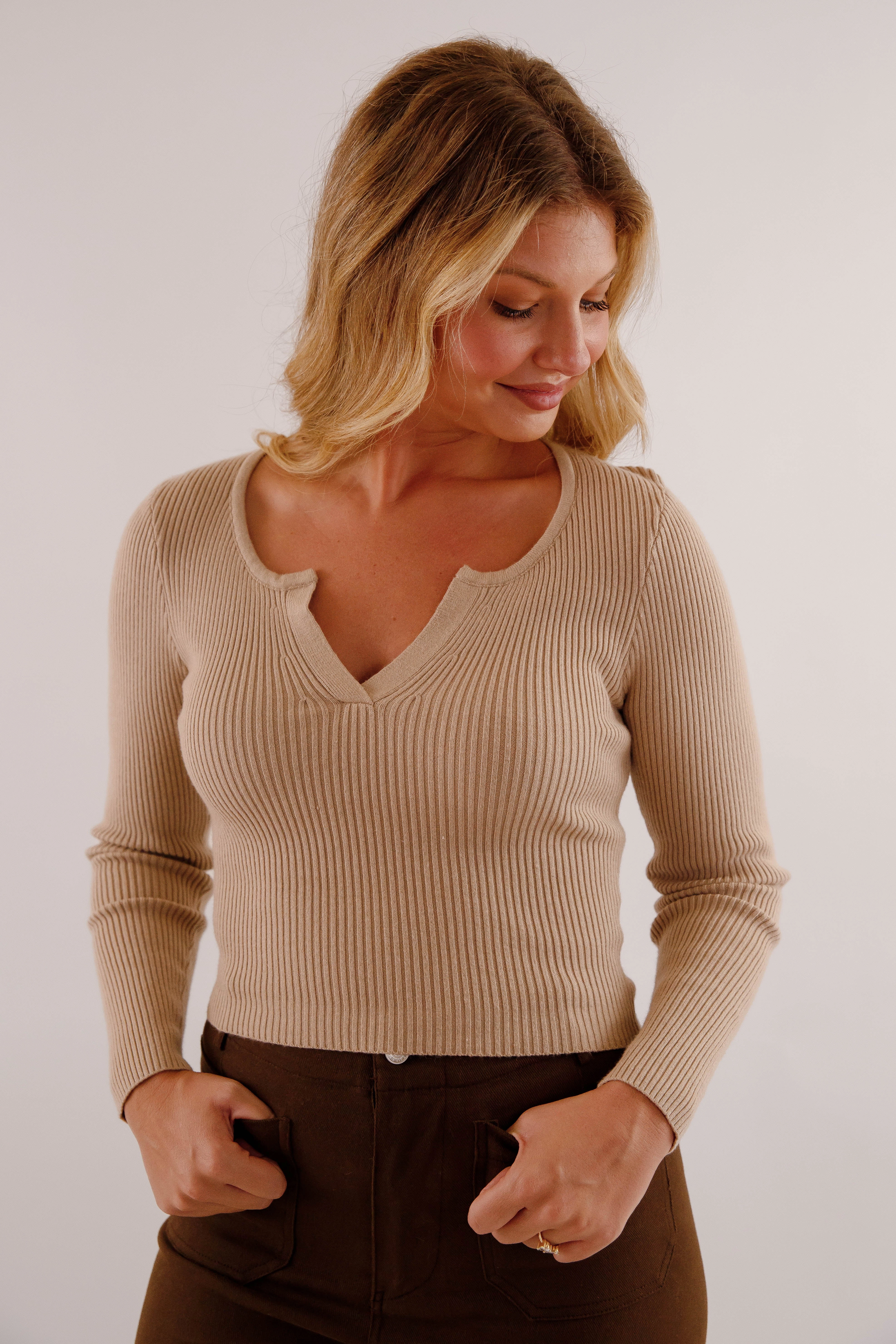 Opening Up Ribbed Top-Taupe Summer Polo