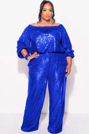 AntiSlipGrip MinimalistDesign Final Sale Plus Size 2pc Sequin Top and Pants Set in ROYAL BLUE