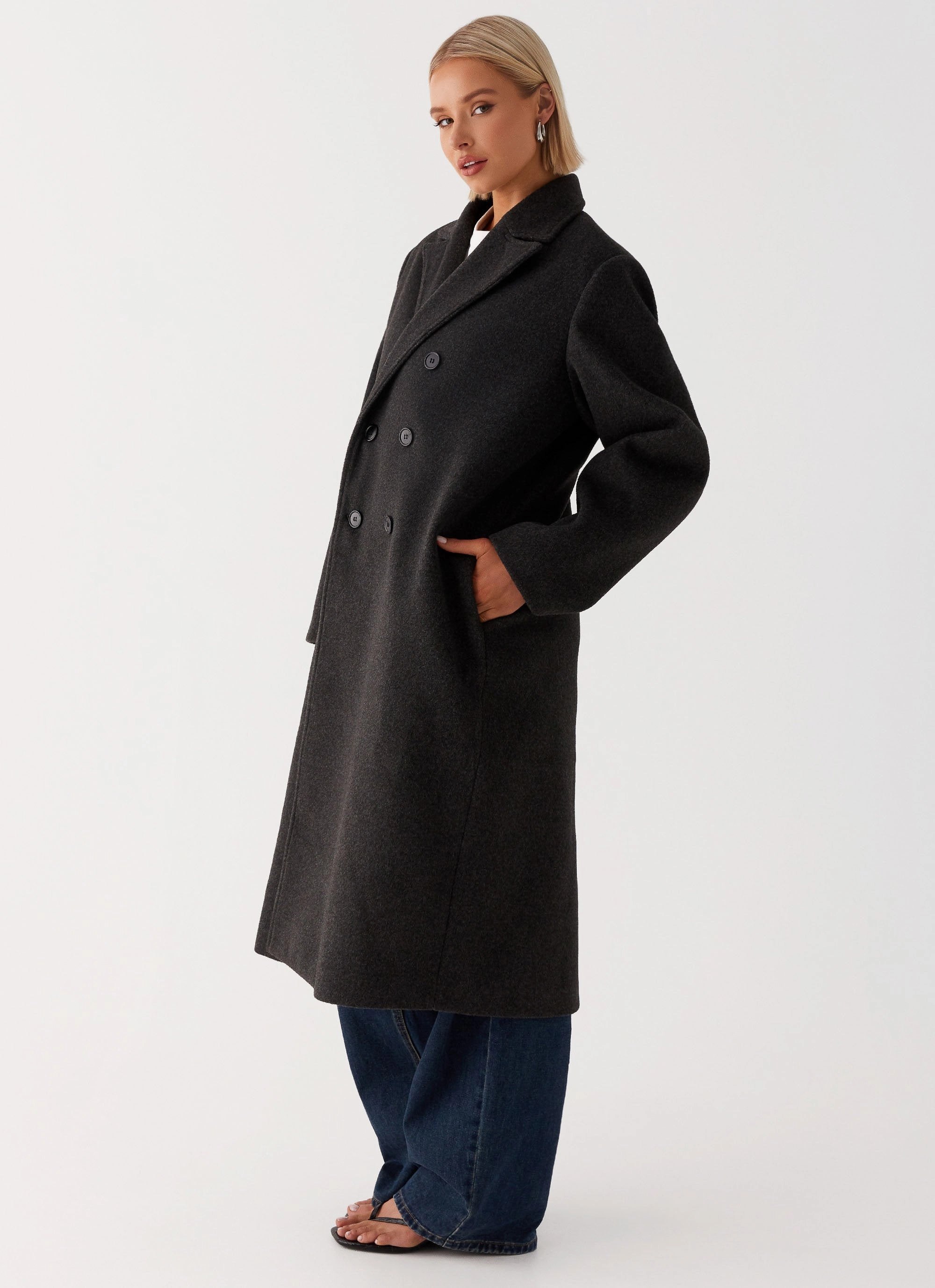 Gianni Double Breast Coat - Charcoal Reinforced Seams