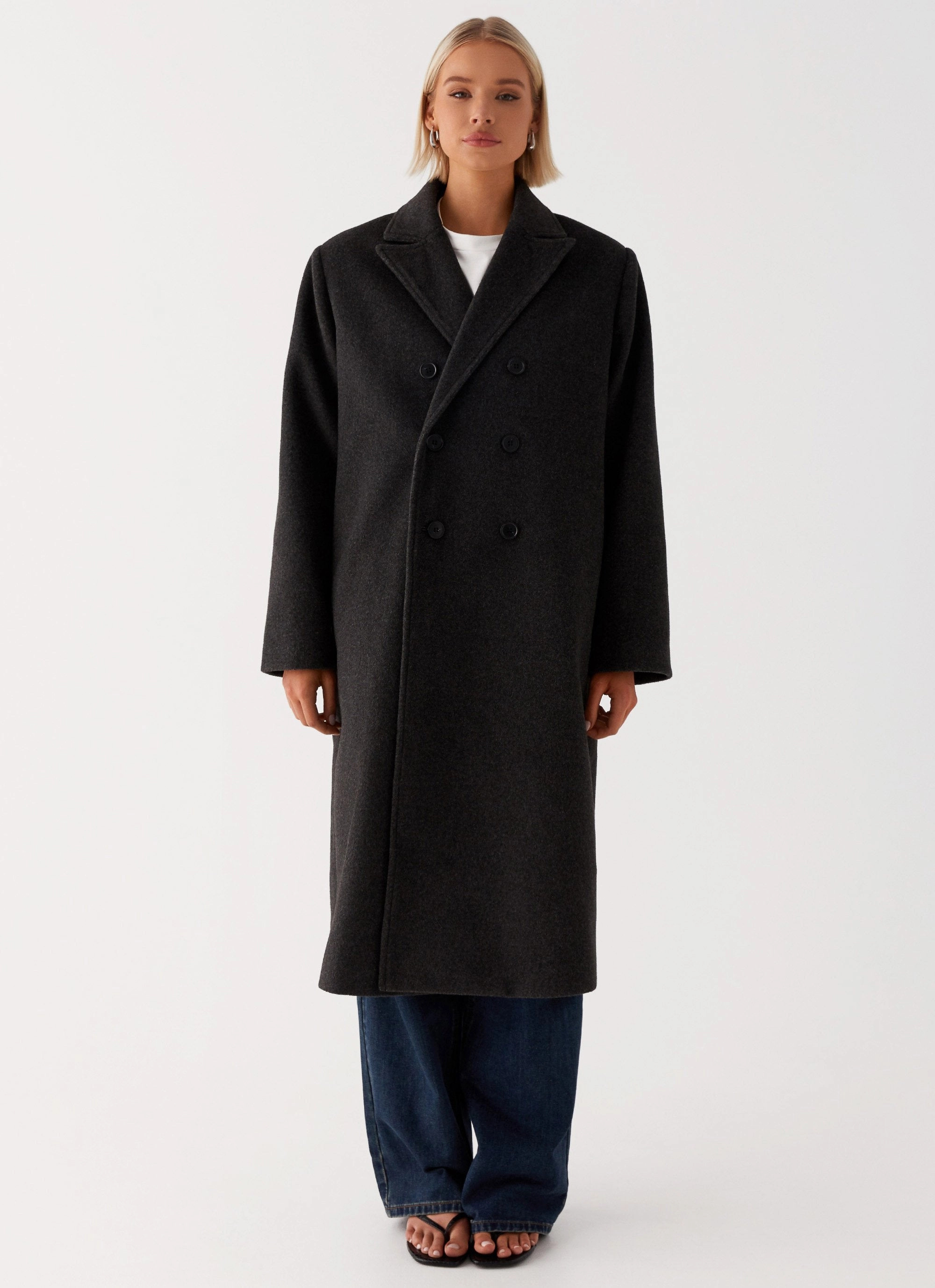 Gianni Double Breast Coat - Charcoal Simple Detail ReflectiveDetails