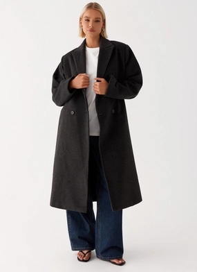 Taped Seam Construction Cozy Hood Detail Gianni Double Breast Coat - Charcoal