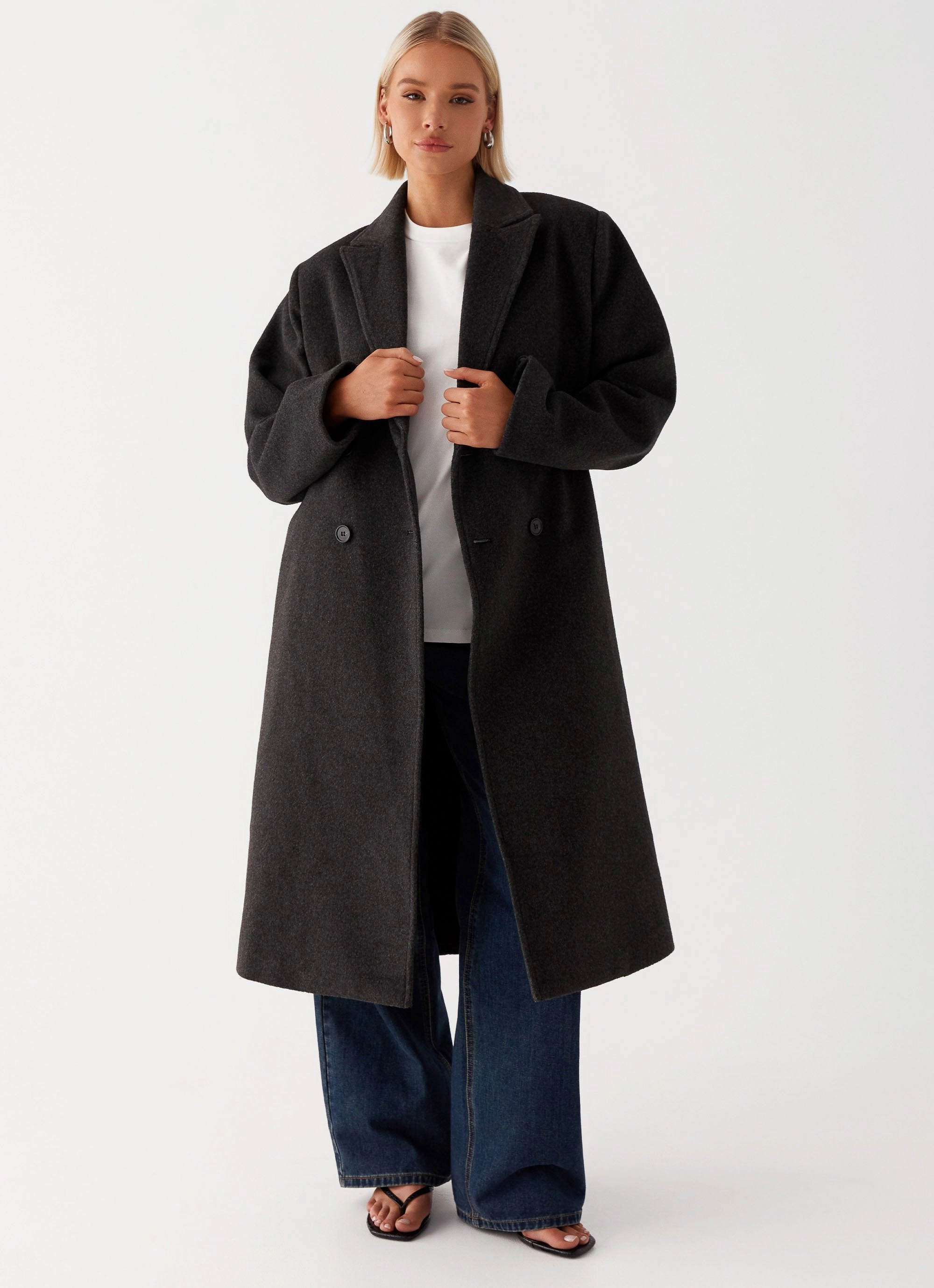 Taped Seam Construction Cozy Hood Detail Gianni Double Breast Coat - Charcoal
