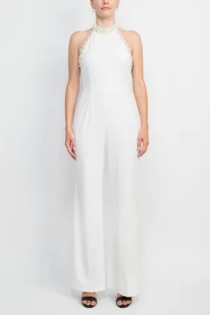 Adrianna Papell AP1E204372 Embellished Halter Neck Open Jumpsuit