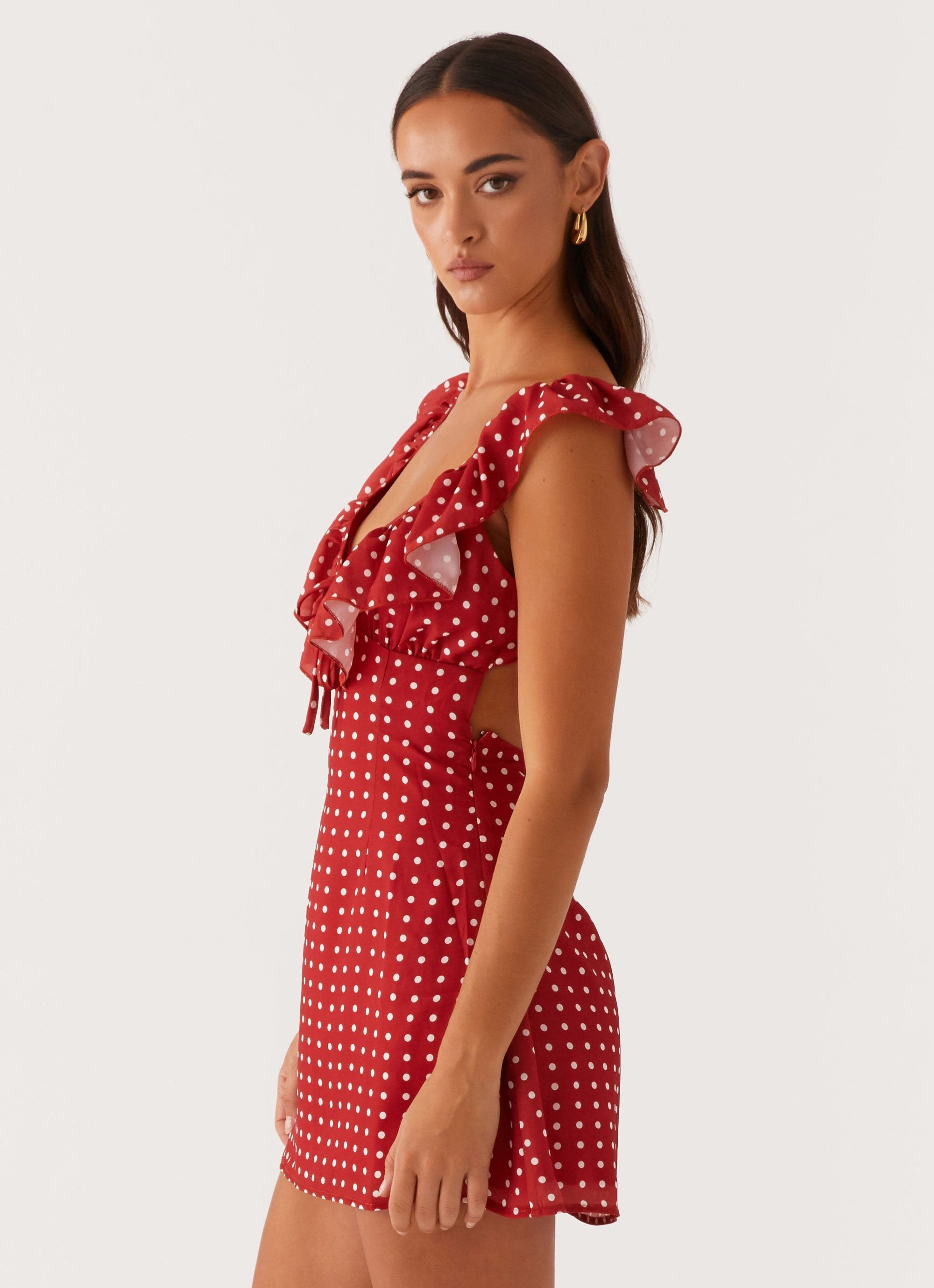 Garden Scene Adrina Ruffle Mini Dress - Red Polka Dot