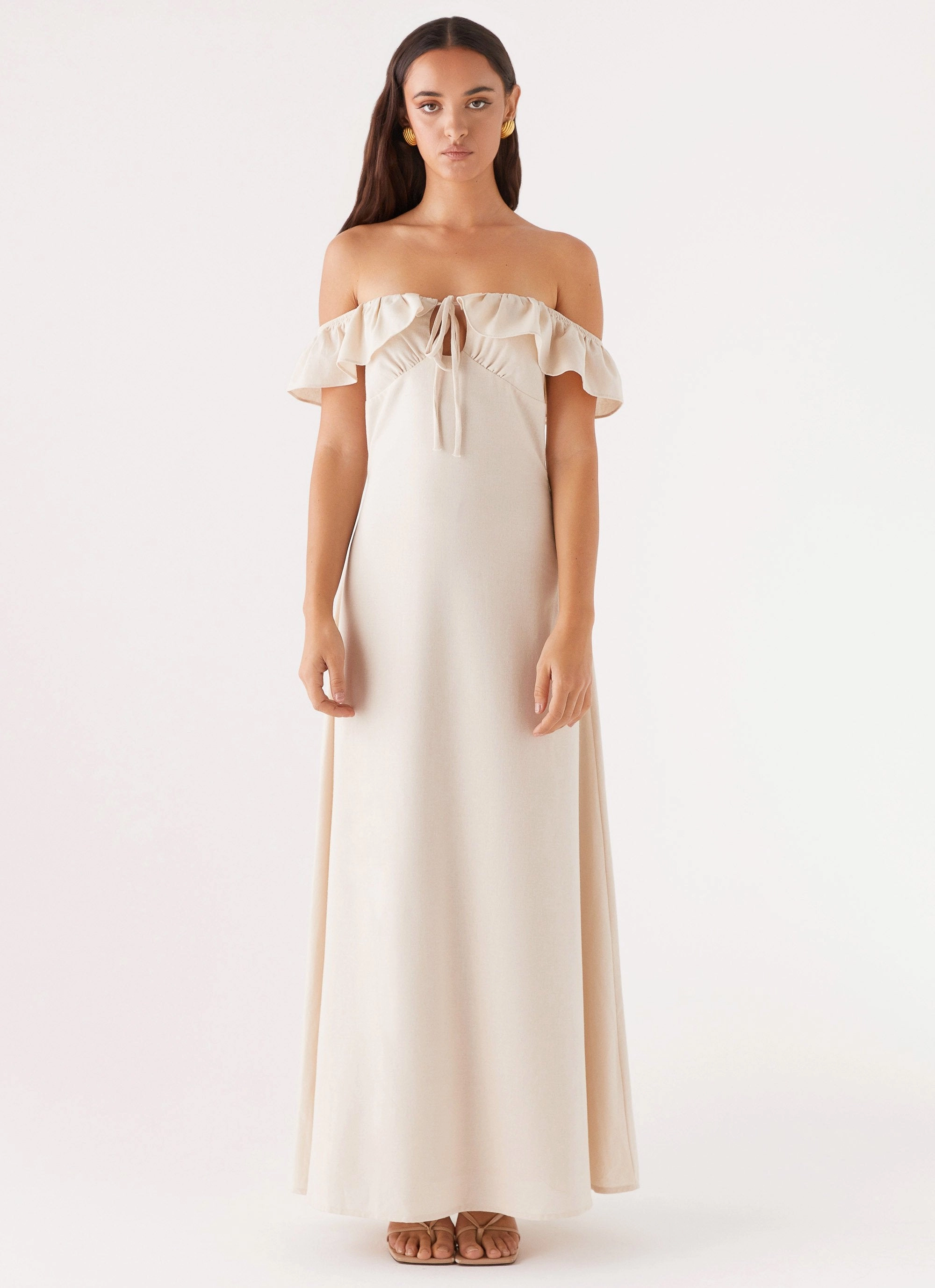 Light Comfort Neutral Aesthetic Amarosa Linen Maxi Dress - Natural