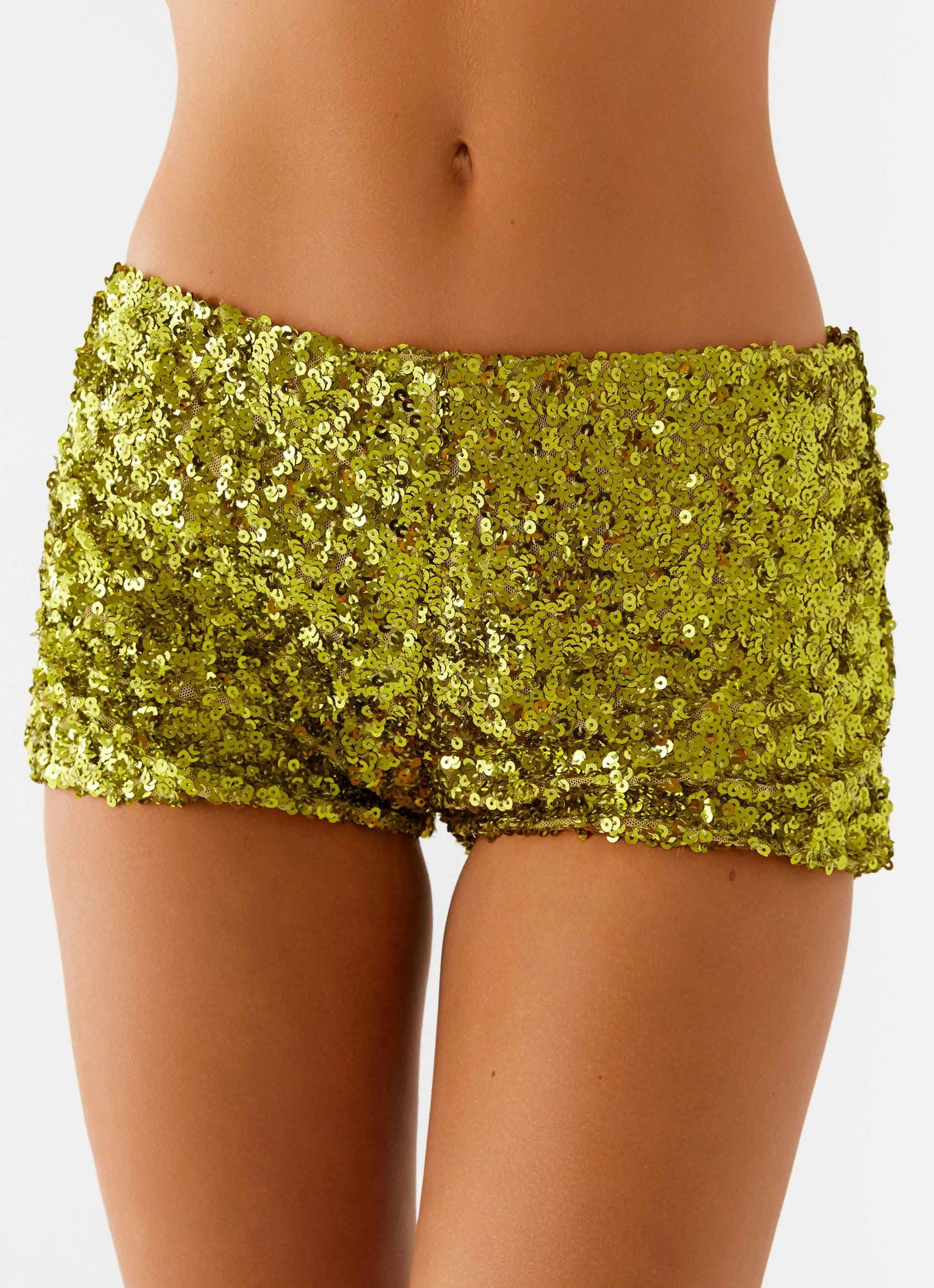 After Midnight Low Rise Sequin Mini Shorts - Olive StaticDissipativeFabric