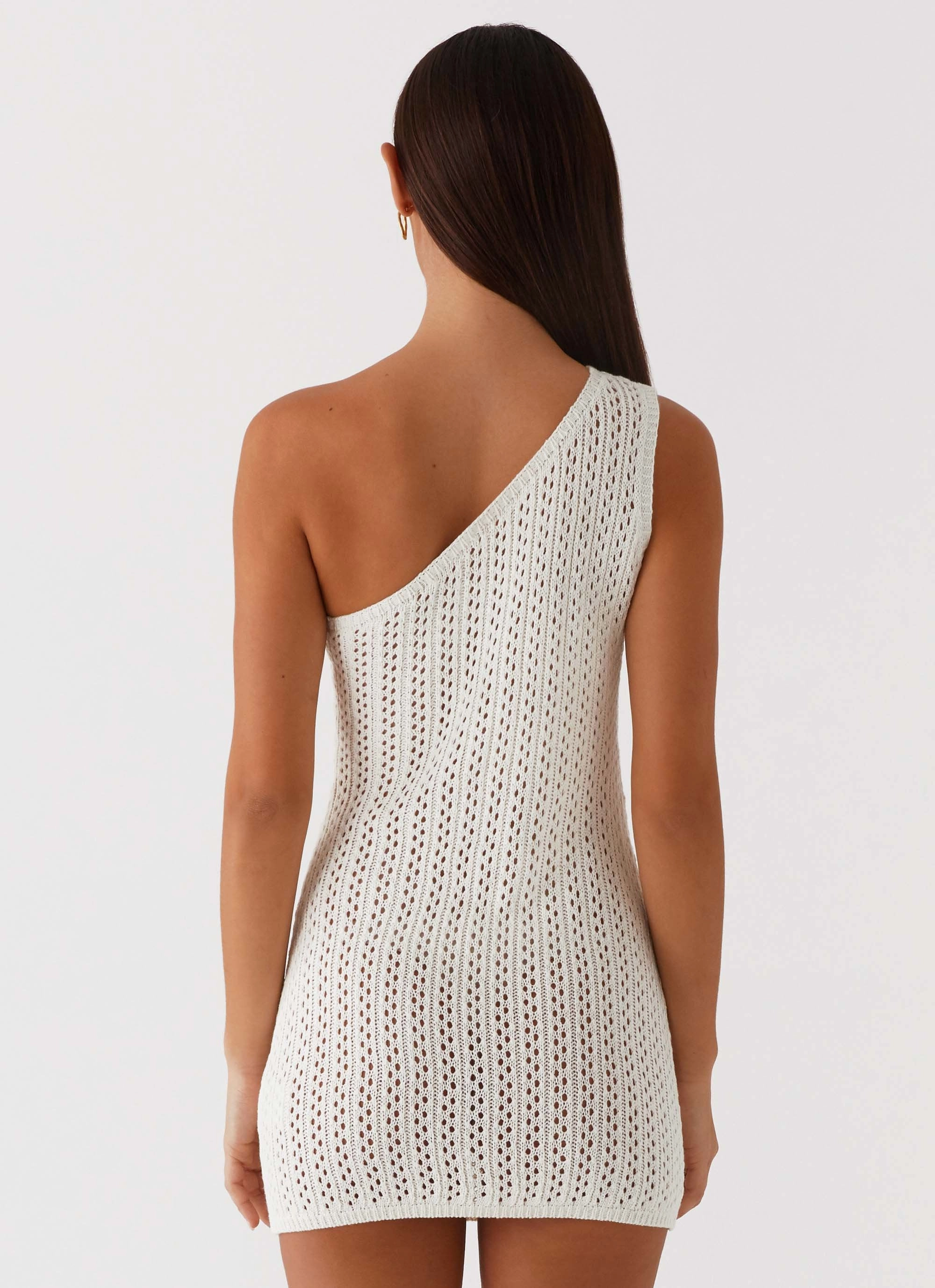 Afterglow One Shoulder Crochet Mini Dress - Ivory Wrinkle-Free-Finish Vibrant Light