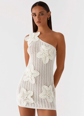Vibrant Aesthetic Afterglow One Shoulder Crochet Mini Dress - Ivory