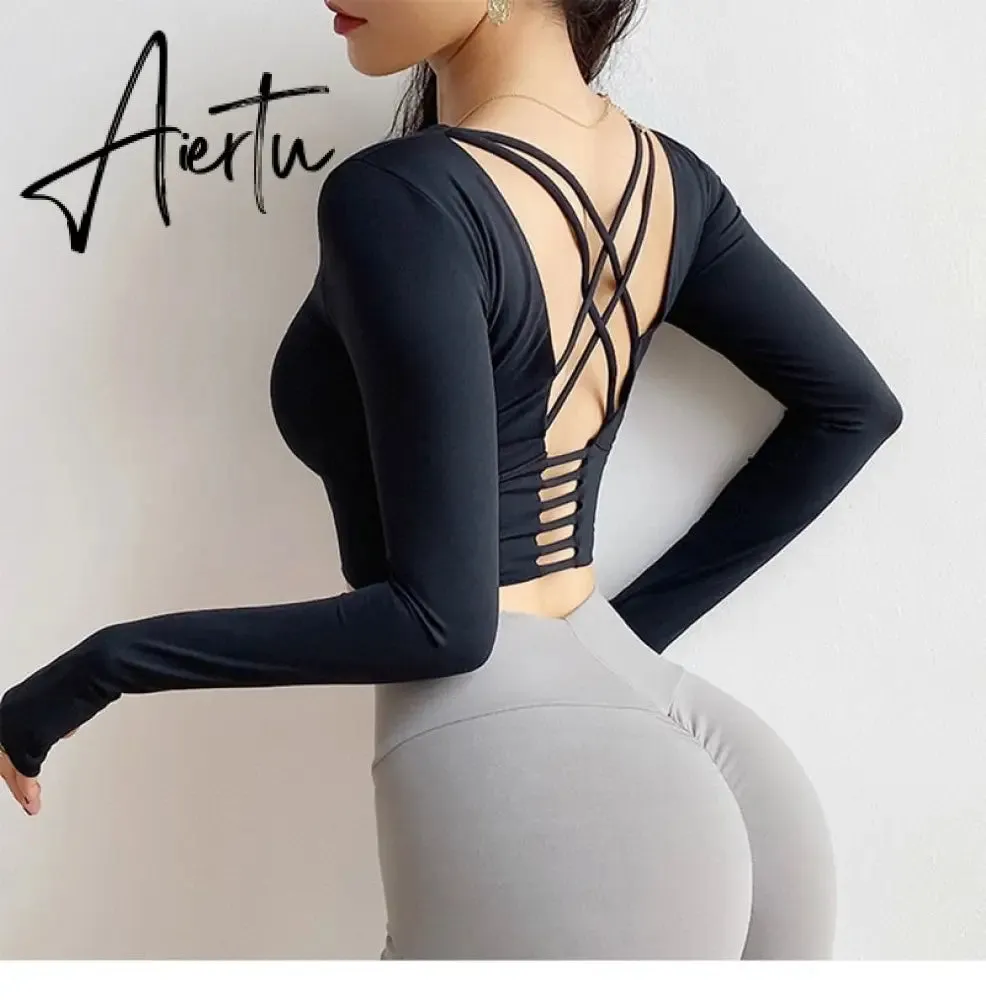 Aiertu  Cloud Hide Sexy Sports Bra Women Fitness Long Sleeve Underwear Blouse Push Up Yoga Crop Top Running Gym Shirt Winter Activewear