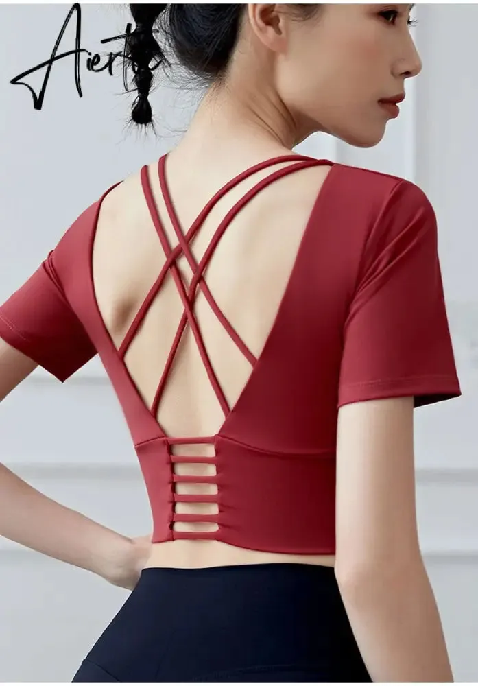 Aiertu  Cloud Hide Sexy Sports Bra Women Fitness Long Sleeve Underwear Blouse Push Up Yoga Crop Top Running Gym Shirt Winter Activewear