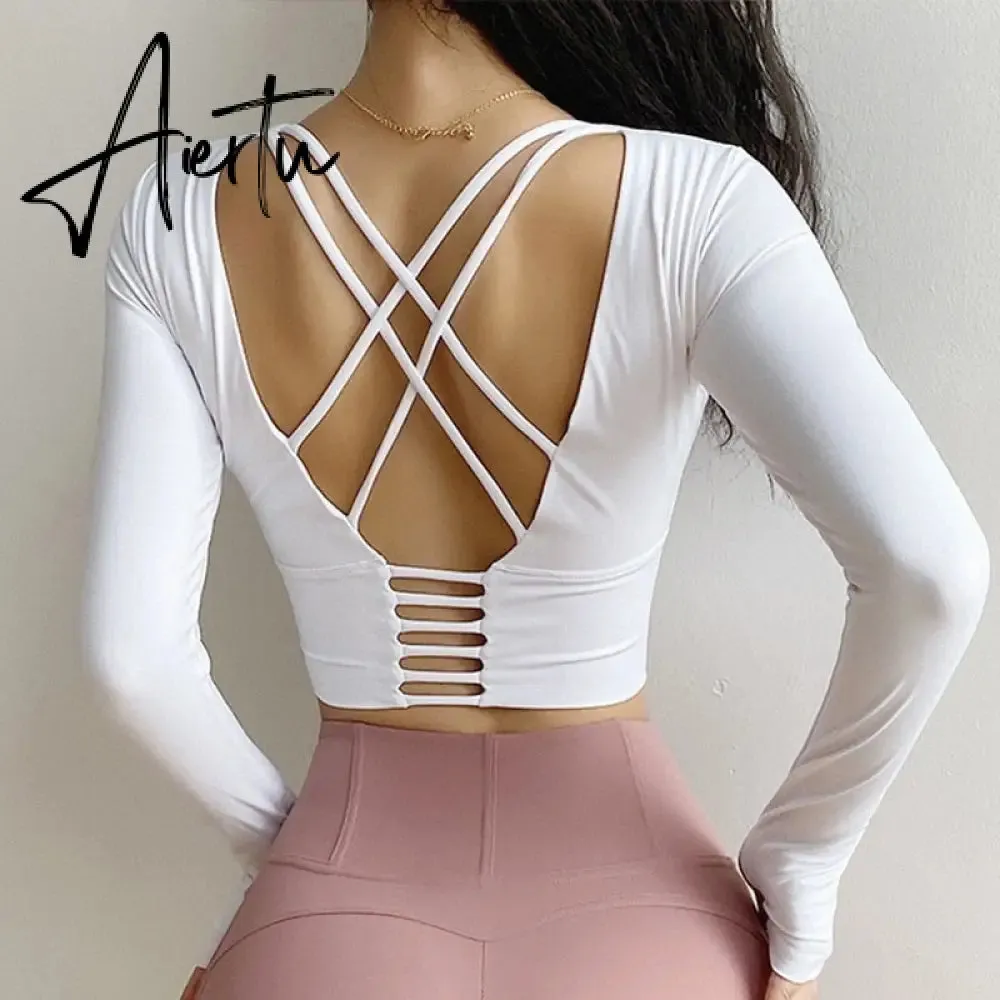 Aiertu  Cloud Hide Sexy Sports Bra Women Fitness Long Sleeve Underwear Blouse Push Up Yoga Crop Top Running Gym Shirt Winter Activewear