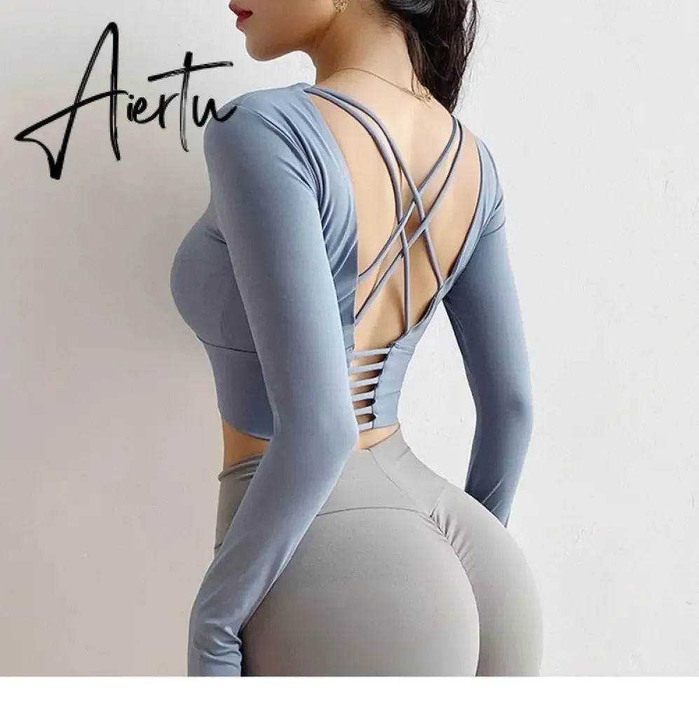 Aiertu  Cloud Hide Sexy Sports Bra Women Fitness Long Sleeve Underwear Blouse Push Up Yoga Crop Top Running Gym Shirt Winter Activewear