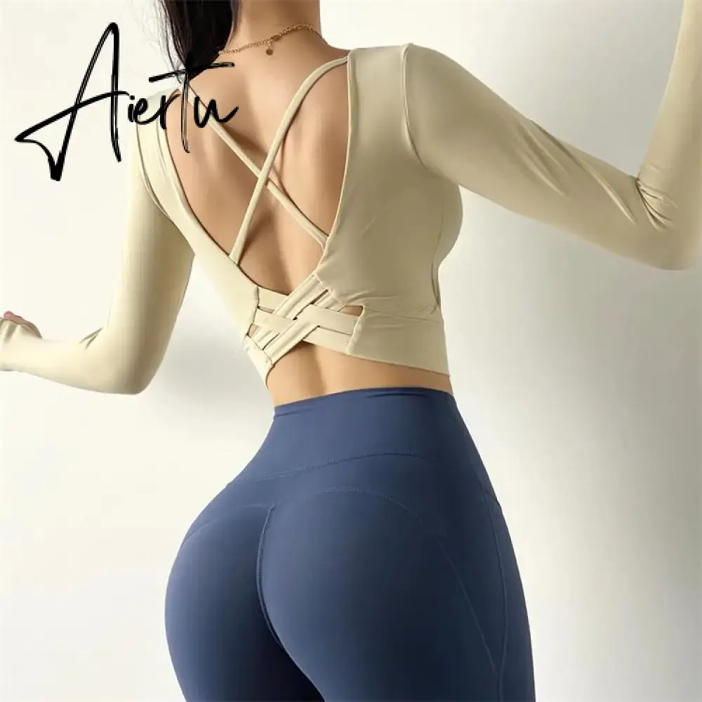 Aiertu  Cloud Hide Sexy Sports Bra Women Fitness Long Sleeve Underwear Blouse Push Up Yoga Crop Top Running Gym Shirt Winter Activewear
