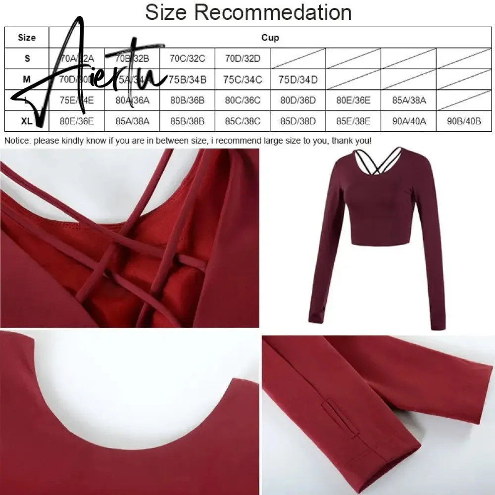 Aiertu  Cloud Hide Sexy Sports Bra Women Fitness Long Sleeve Underwear Blouse Push Up Yoga Crop Top Running Gym Shirt Winter Activewear