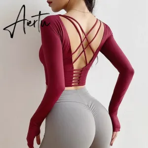 Aiertu  Cloud Hide Sexy Sports Bra Women Fitness Long Sleeve Underwear Blouse Push Up Yoga Crop Top Running Gym Shirt Winter Activewear