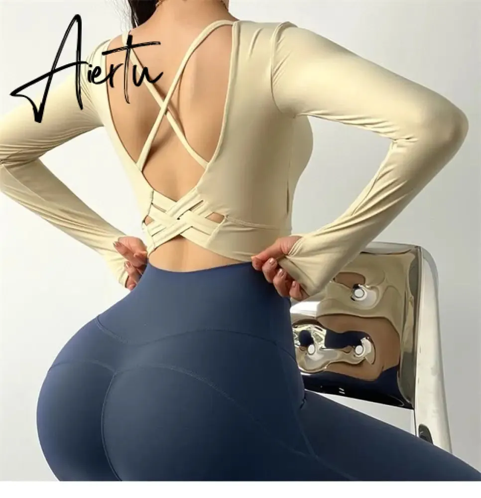 Aiertu  Cloud Hide Sexy Sports Bra Women Fitness Long Sleeve Underwear Blouse Push Up Yoga Crop Top Running Gym Shirt Winter Activewear