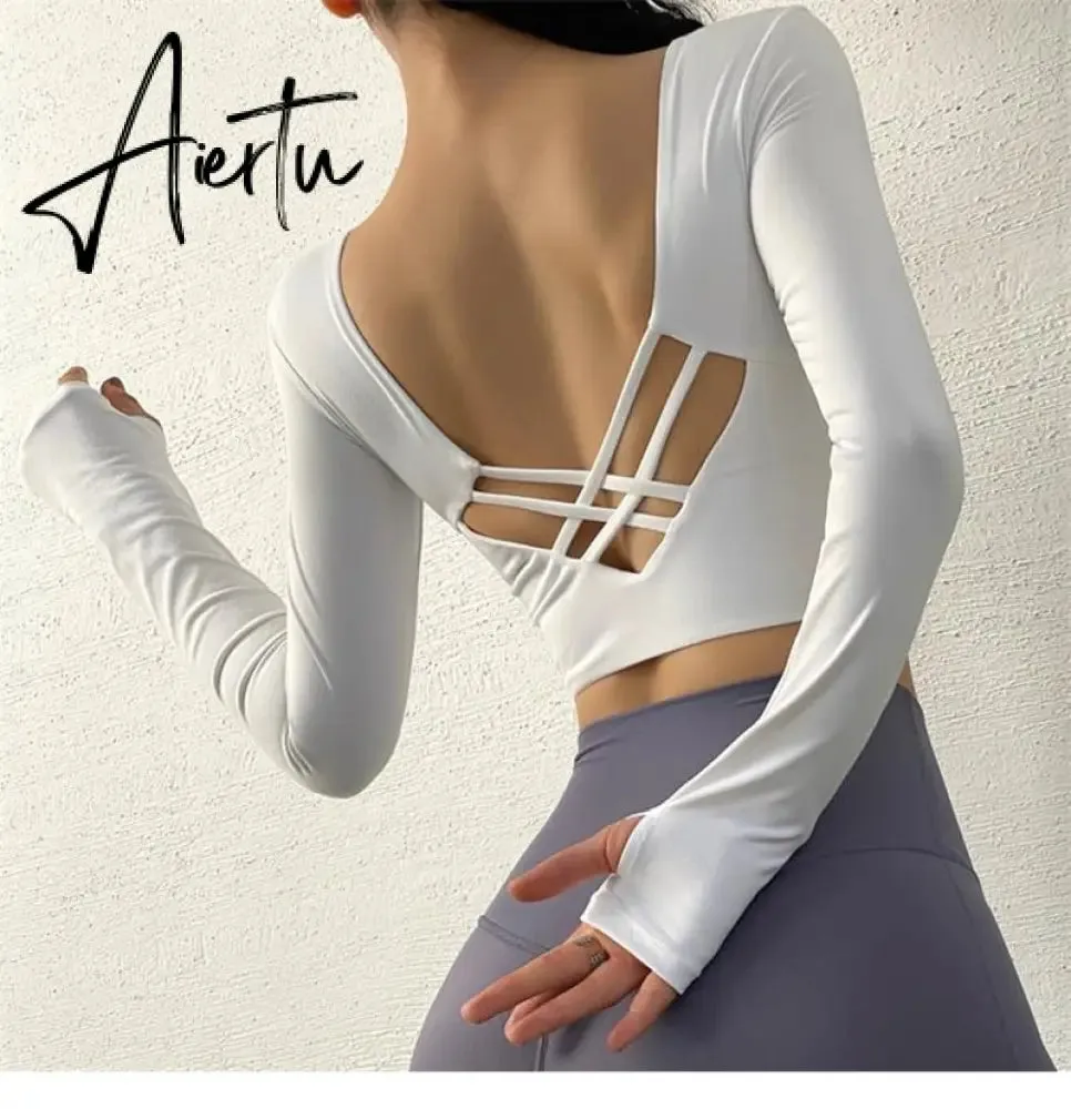 Aiertu  Cloud Hide Sexy Sports Bra Women Fitness Long Sleeve Underwear Blouse Push Up Yoga Crop Top Running Gym Shirt Winter Activewear