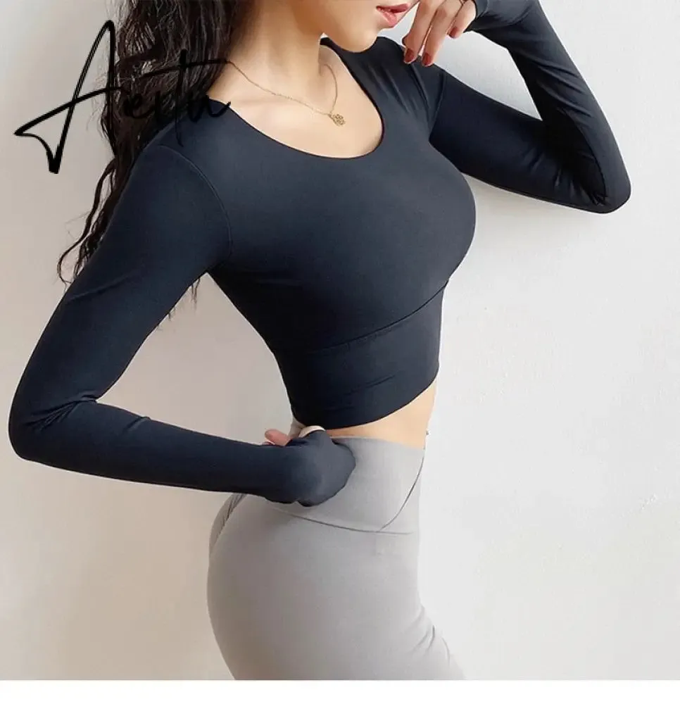 Aiertu  Cloud Hide Sexy Sports Bra Women Fitness Long Sleeve Underwear Blouse Push Up Yoga Crop Top Running Gym Shirt Winter Activewear