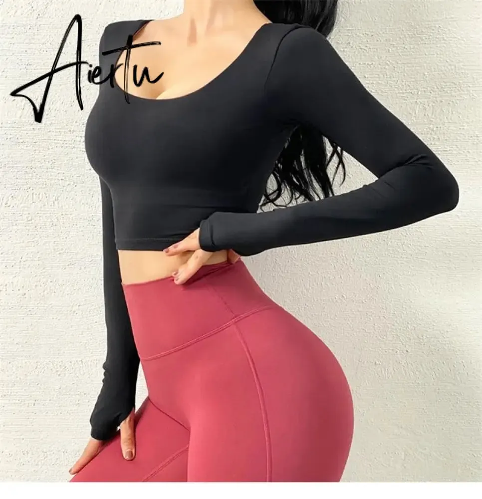 Aiertu  Cloud Hide Sexy Sports Bra Women Fitness Long Sleeve Underwear Blouse Push Up Yoga Crop Top Running Gym Shirt Winter Activewear