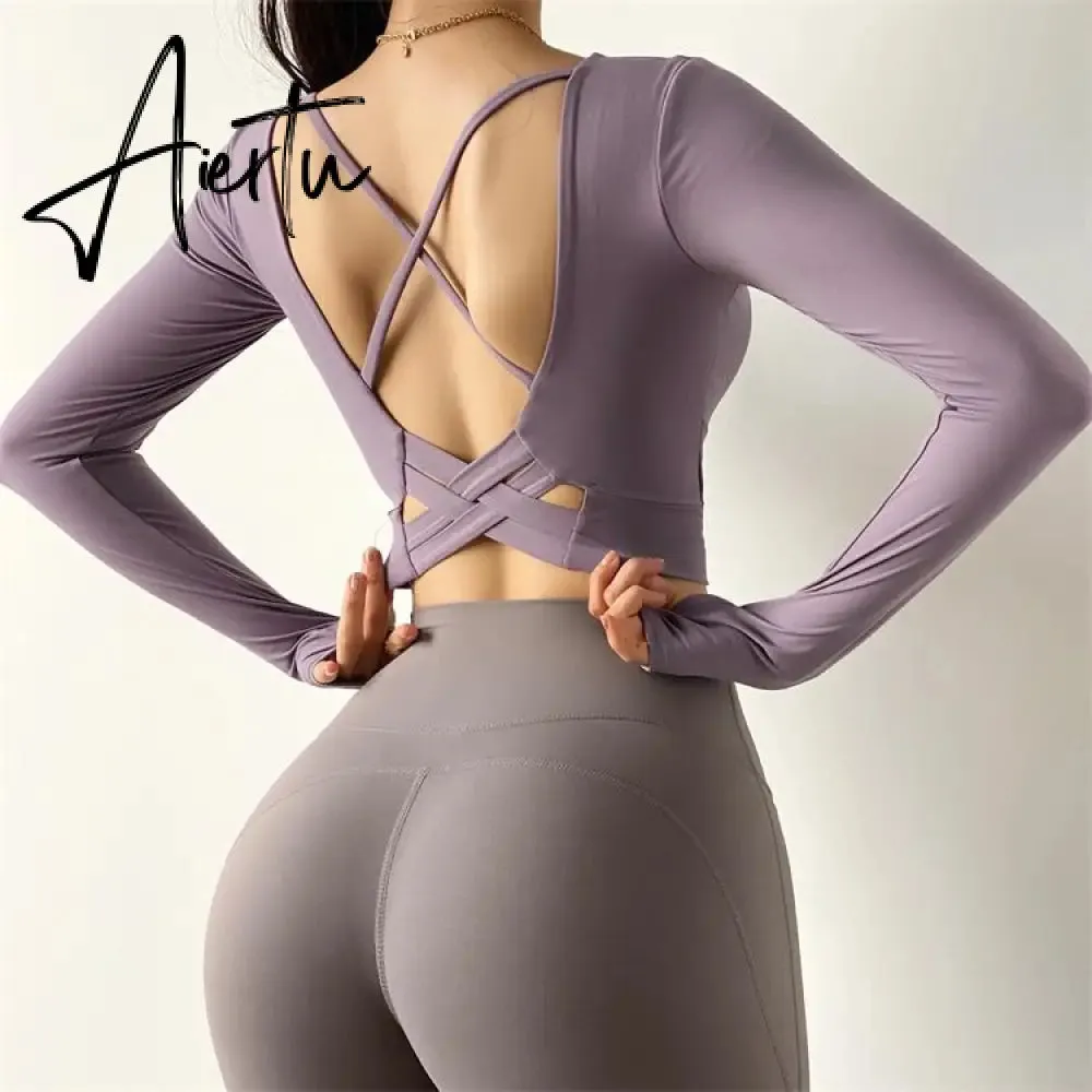 Aiertu  Cloud Hide Sexy Sports Bra Women Fitness Long Sleeve Underwear Blouse Push Up Yoga Crop Top Running Gym Shirt Winter Activewear