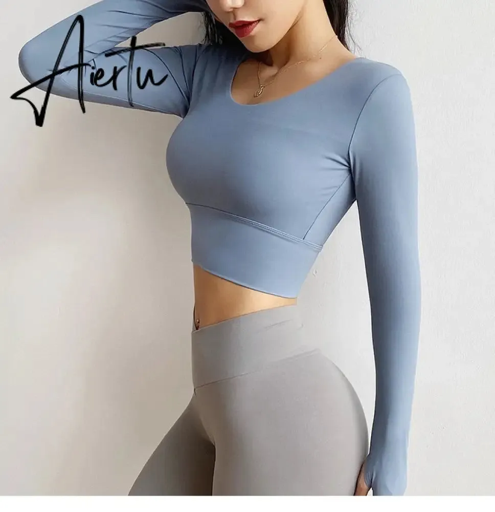 Aiertu  Cloud Hide Sexy Sports Bra Women Fitness Long Sleeve Underwear Blouse Push Up Yoga Crop Top Running Gym Shirt Winter Activewear