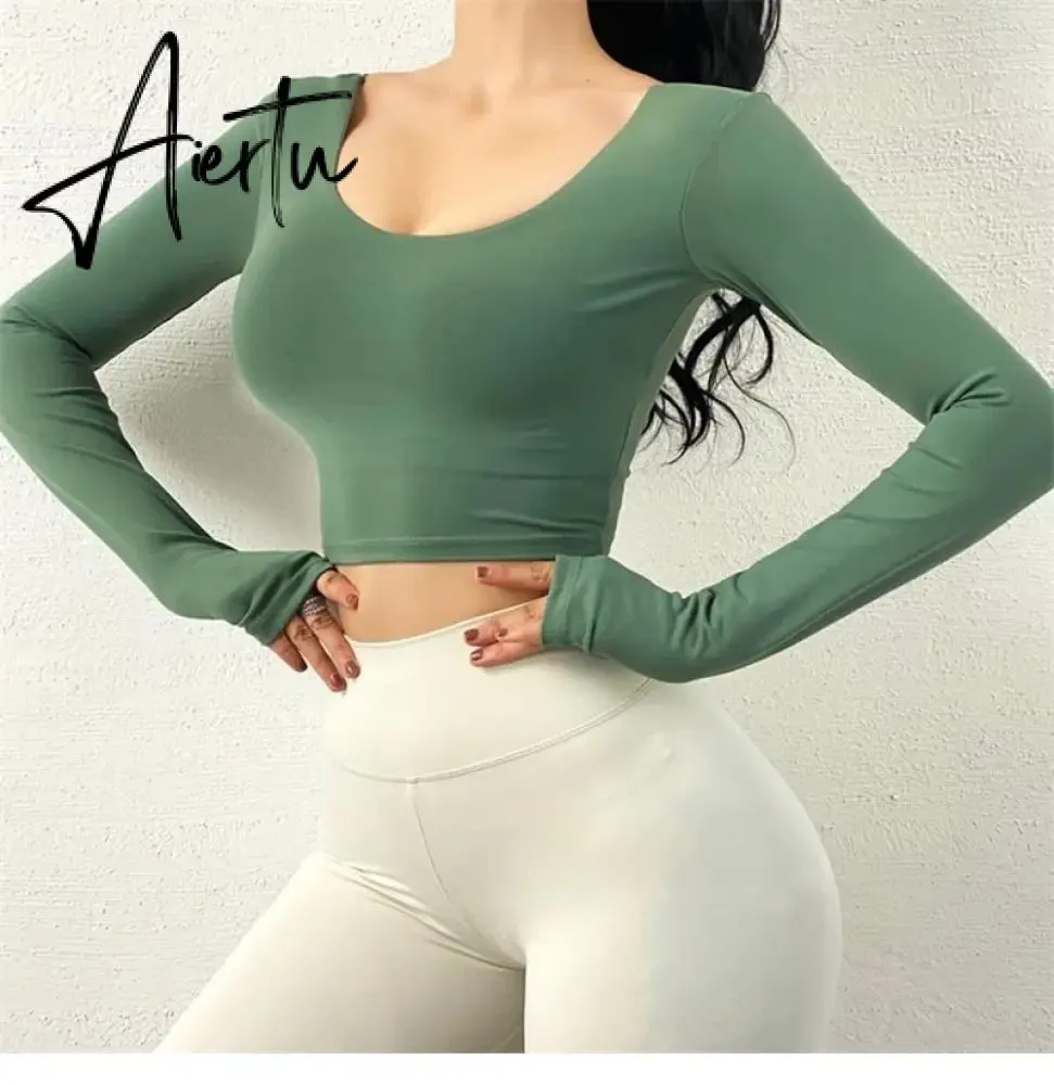 Aiertu  Cloud Hide Sexy Sports Bra Women Fitness Long Sleeve Underwear Blouse Push Up Yoga Crop Top Running Gym Shirt Winter Activewear
