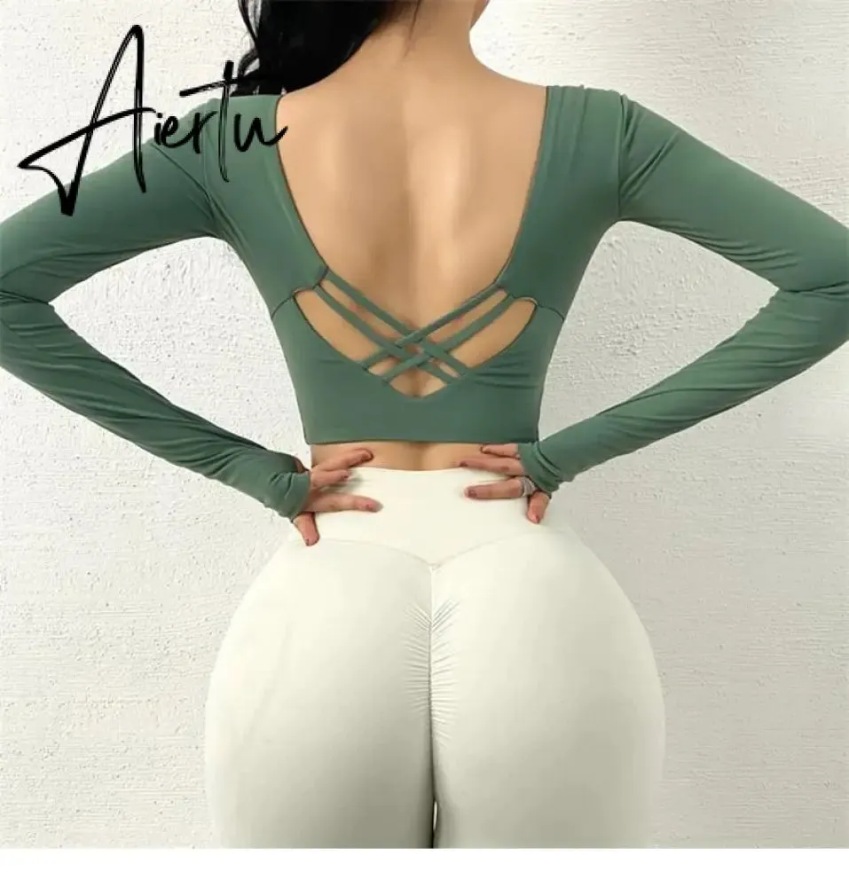 Aiertu  Cloud Hide Sexy Sports Bra Women Fitness Long Sleeve Underwear Blouse Push Up Yoga Crop Top Running Gym Shirt Winter Activewear