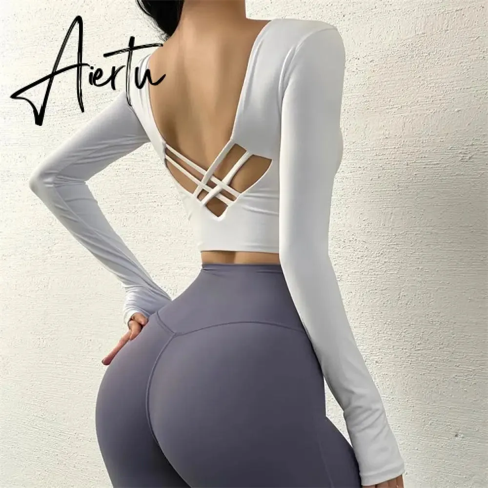 Aiertu  Cloud Hide Sexy Sports Bra Women Fitness Long Sleeve Underwear Blouse Push Up Yoga Crop Top Running Gym Shirt Winter Activewear