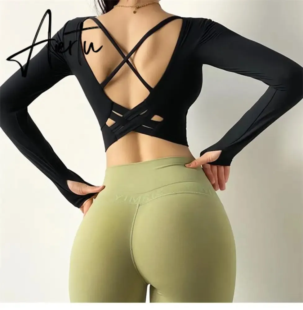 Aiertu  Cloud Hide Sexy Sports Bra Women Fitness Long Sleeve Underwear Blouse Push Up Yoga Crop Top Running Gym Shirt Winter Activewear