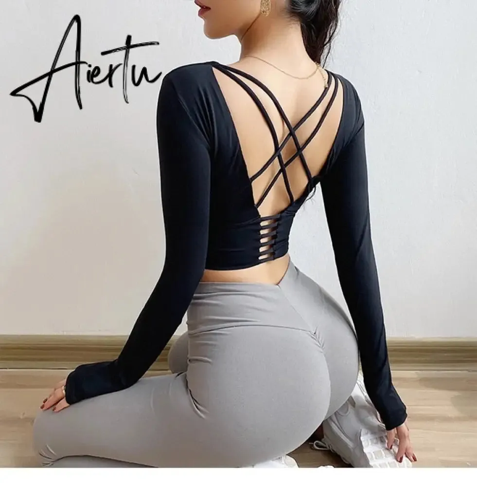 Aiertu  Cloud Hide Sexy Sports Bra Women Fitness Long Sleeve Underwear Blouse Push Up Yoga Crop Top Running Gym Shirt Winter Activewear