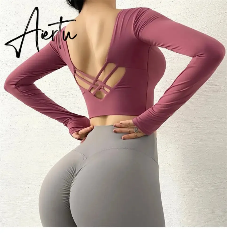 Aiertu  Cloud Hide Sexy Sports Bra Women Fitness Long Sleeve Underwear Blouse Push Up Yoga Crop Top Running Gym Shirt Winter Activewear