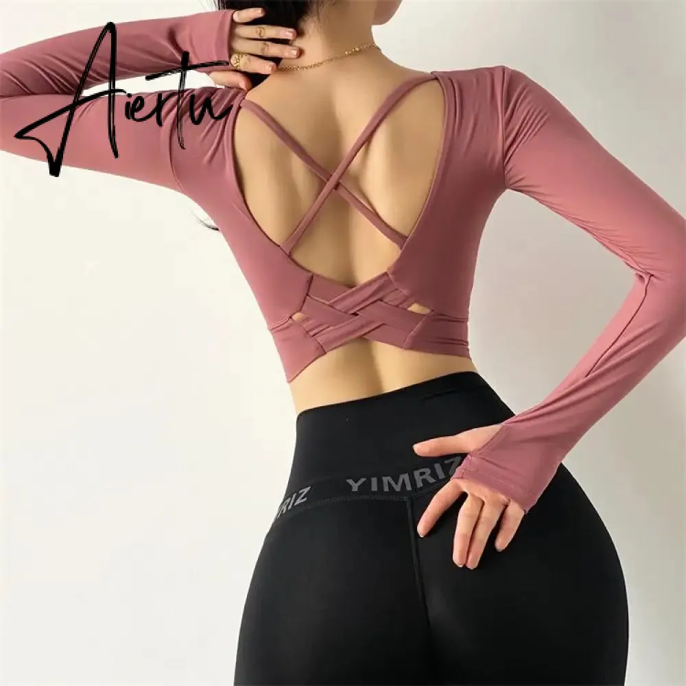 Aiertu  Cloud Hide Sexy Sports Bra Women Fitness Long Sleeve Underwear Blouse Push Up Yoga Crop Top Running Gym Shirt Winter Activewear
