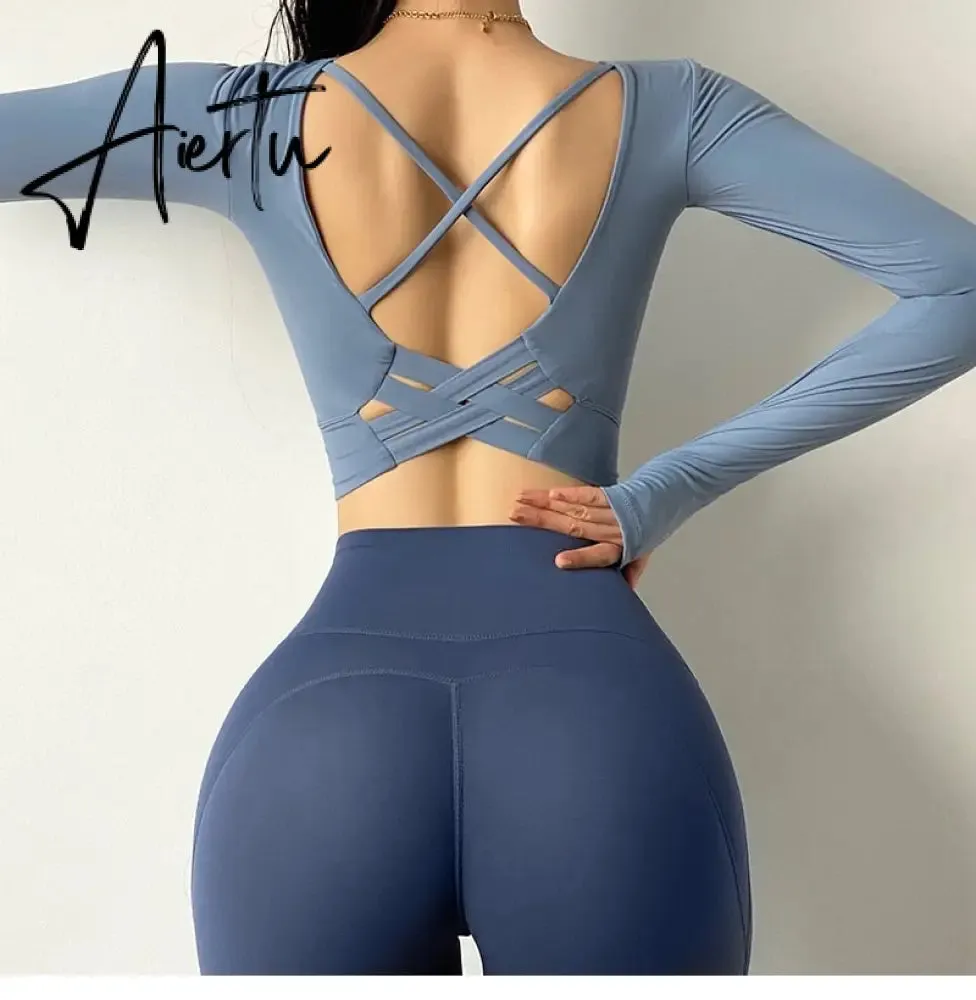 Aiertu  Cloud Hide Sexy Sports Bra Women Fitness Long Sleeve Underwear Blouse Push Up Yoga Crop Top Running Gym Shirt Winter Activewear