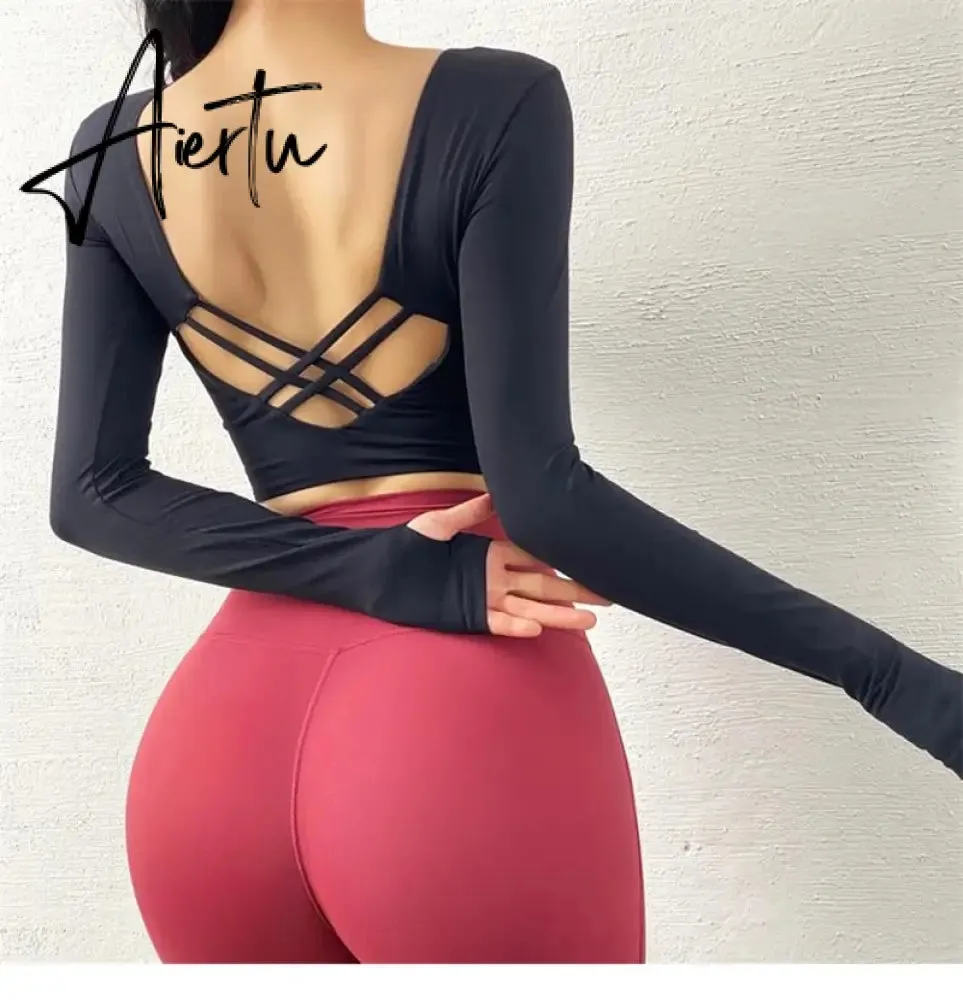 Aiertu  Cloud Hide Sexy Sports Bra Women Fitness Long Sleeve Underwear Blouse Push Up Yoga Crop Top Running Gym Shirt Winter Activewear