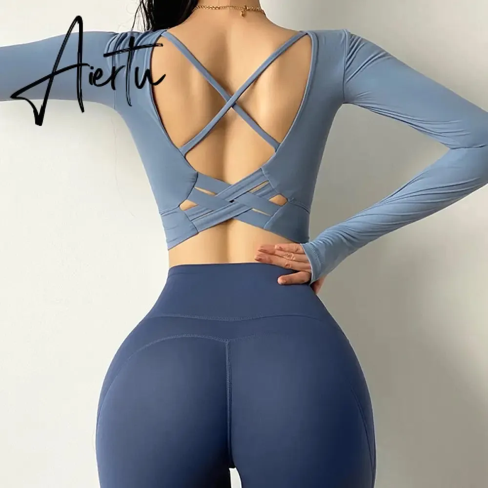 Aiertu  Cloud Hide Sexy Sports Bra Women Fitness Long Sleeve Underwear Blouse Push Up Yoga Crop Top Running Gym Shirt Winter Activewear
