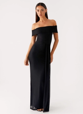 Aileen Maxi Dress - Black Elegant Waistband Fit Trendy Tailoring