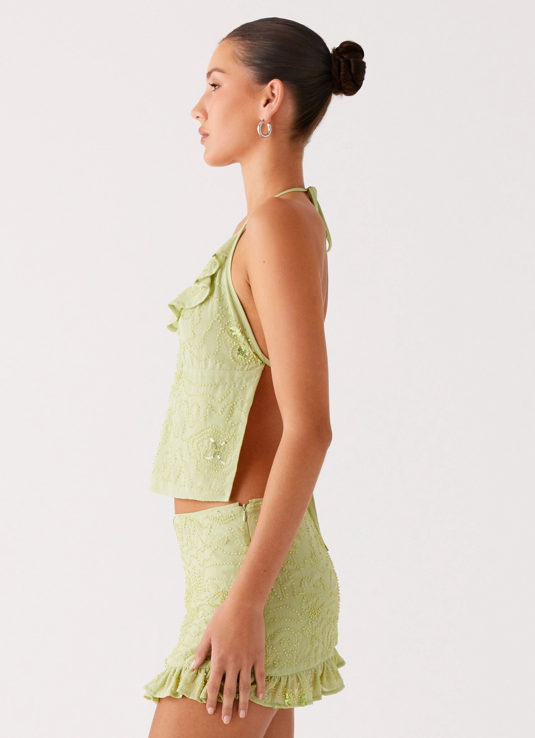 Savoir Beaded Halter Top - Mint Stretch Knit Material Unlined Design