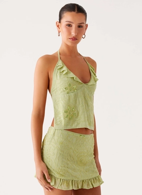 Savoir Beaded Halter Top - Mint Double Layered Fabric