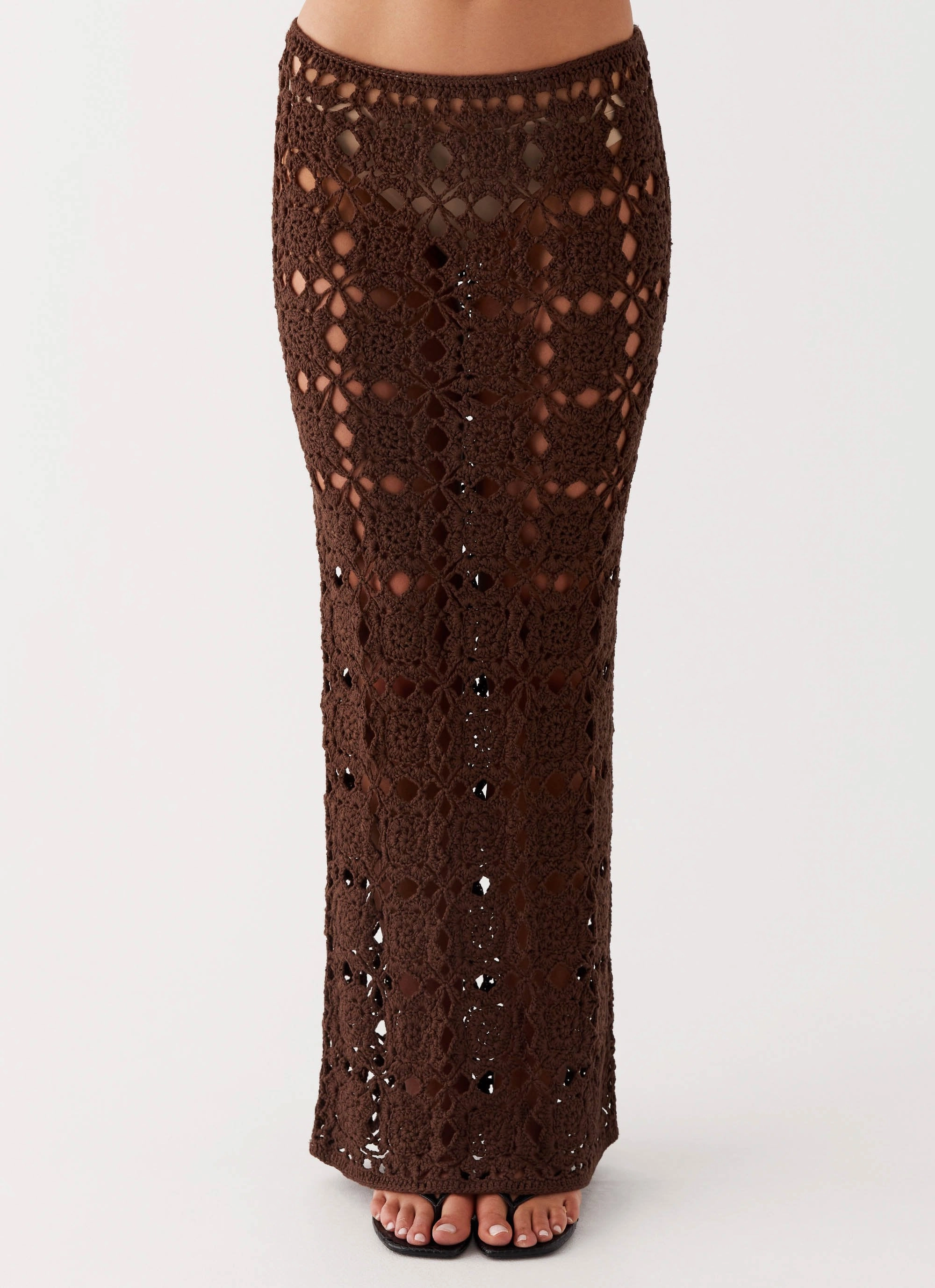 Sorrentino Crochet Maxi Skirt - Chocolate Casual Wearable Minimal Stretch Fit
