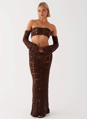 Comfy Shape Sorrentino Crochet Maxi Skirt - Chocolate