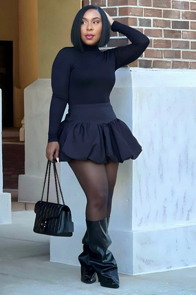 Hilary Bubble Hem Mini Skirt- Black Low Bulk