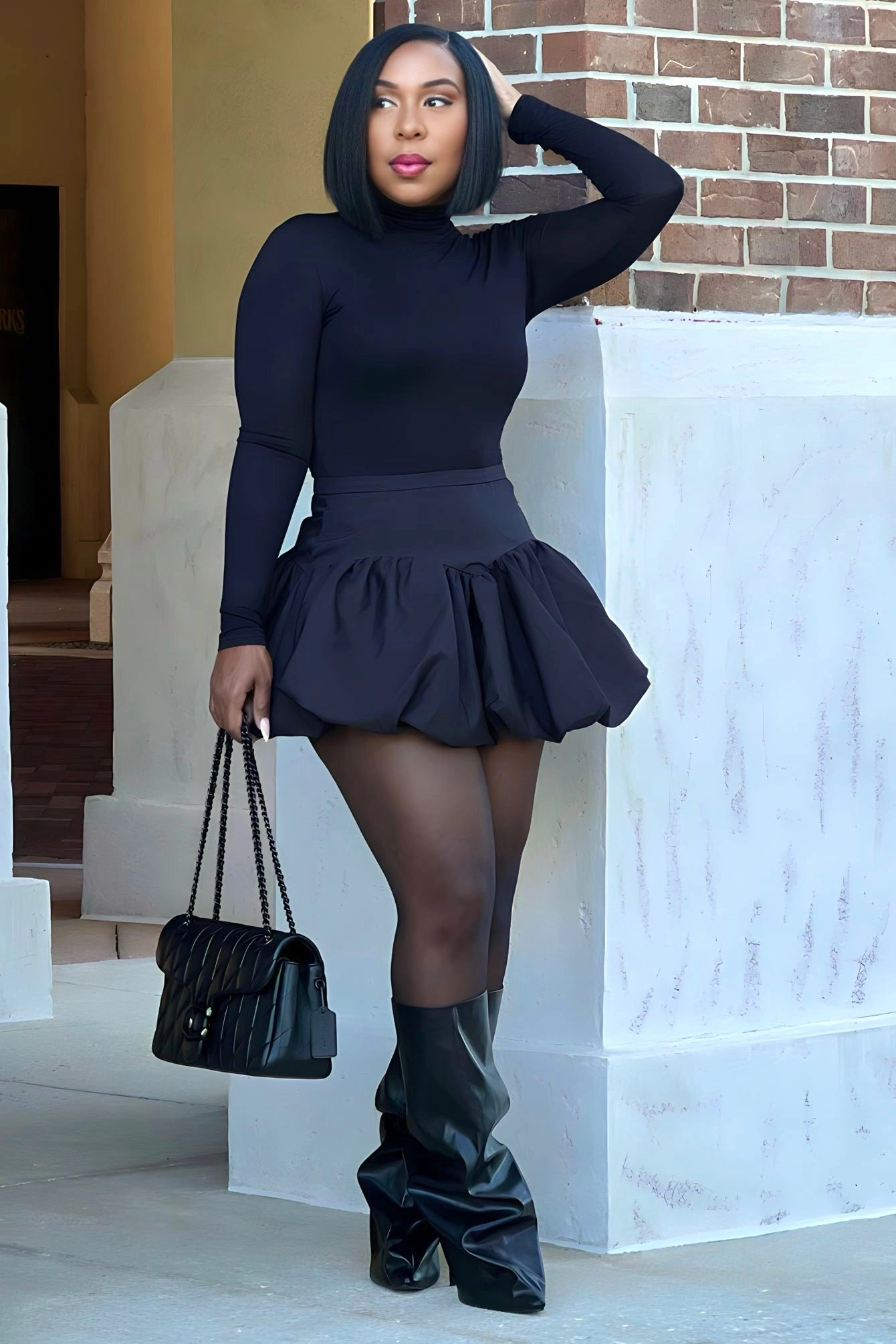 Hilary Bubble Hem Mini Skirt- Black Low Bulk