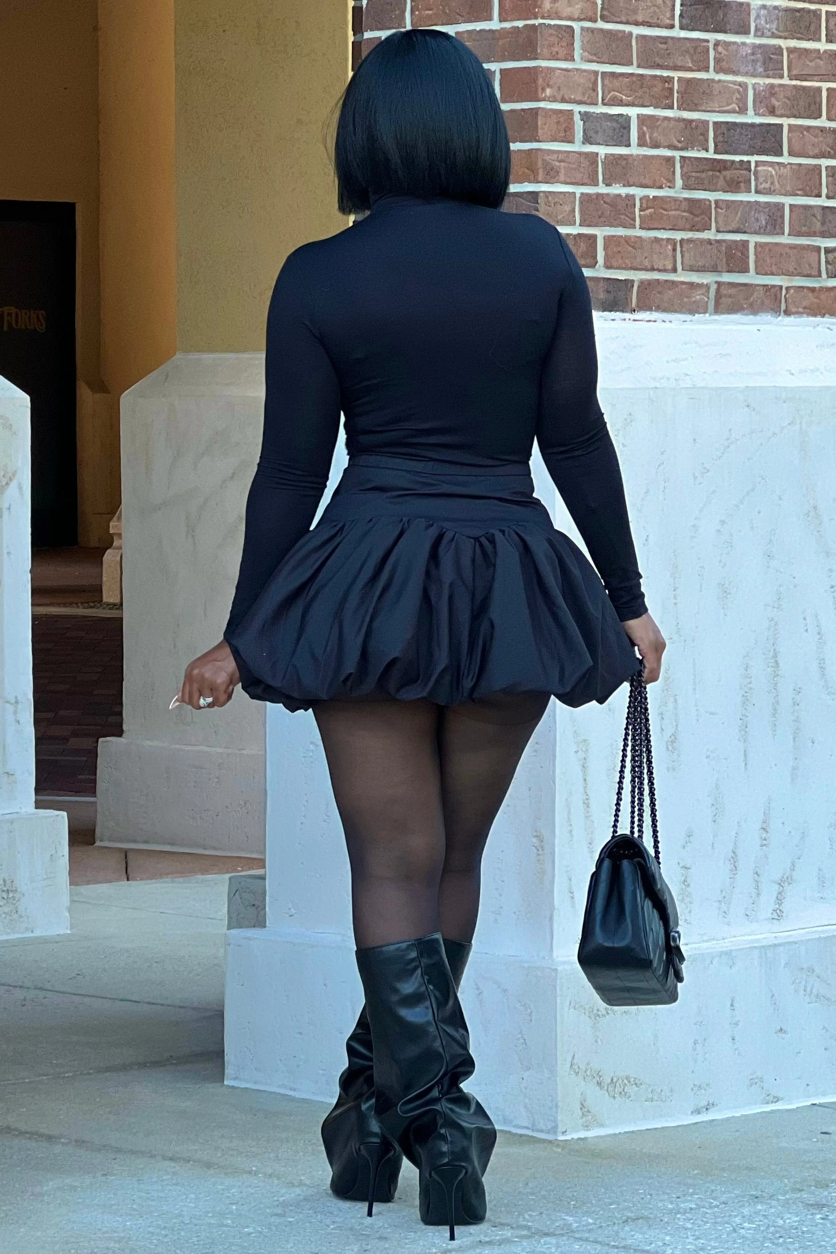 Compression Support Lining Hilary Bubble Hem Mini Skirt- Black