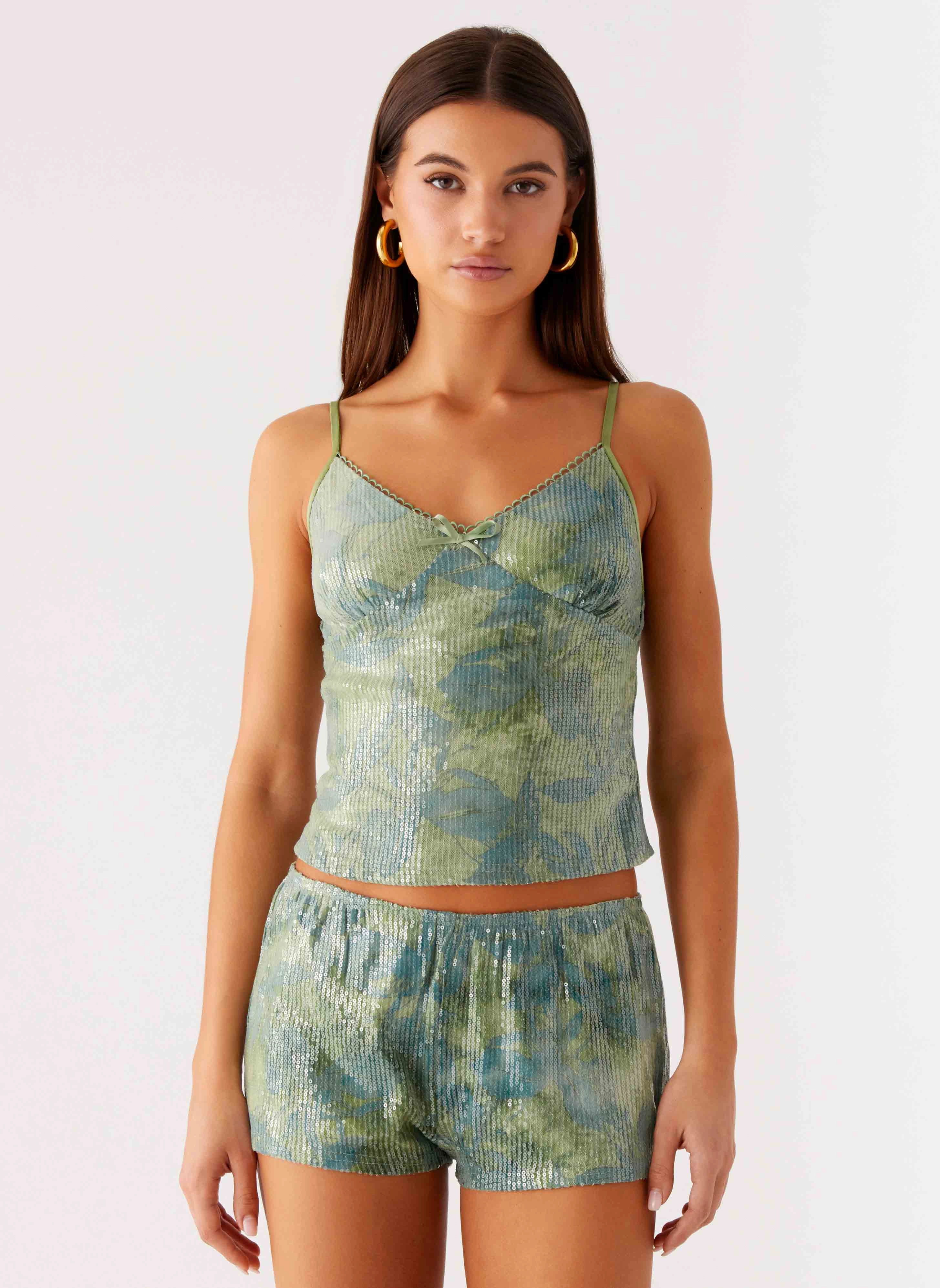 ZeroWasteProduction Ajean Sequin Cami Top - Lime Blood