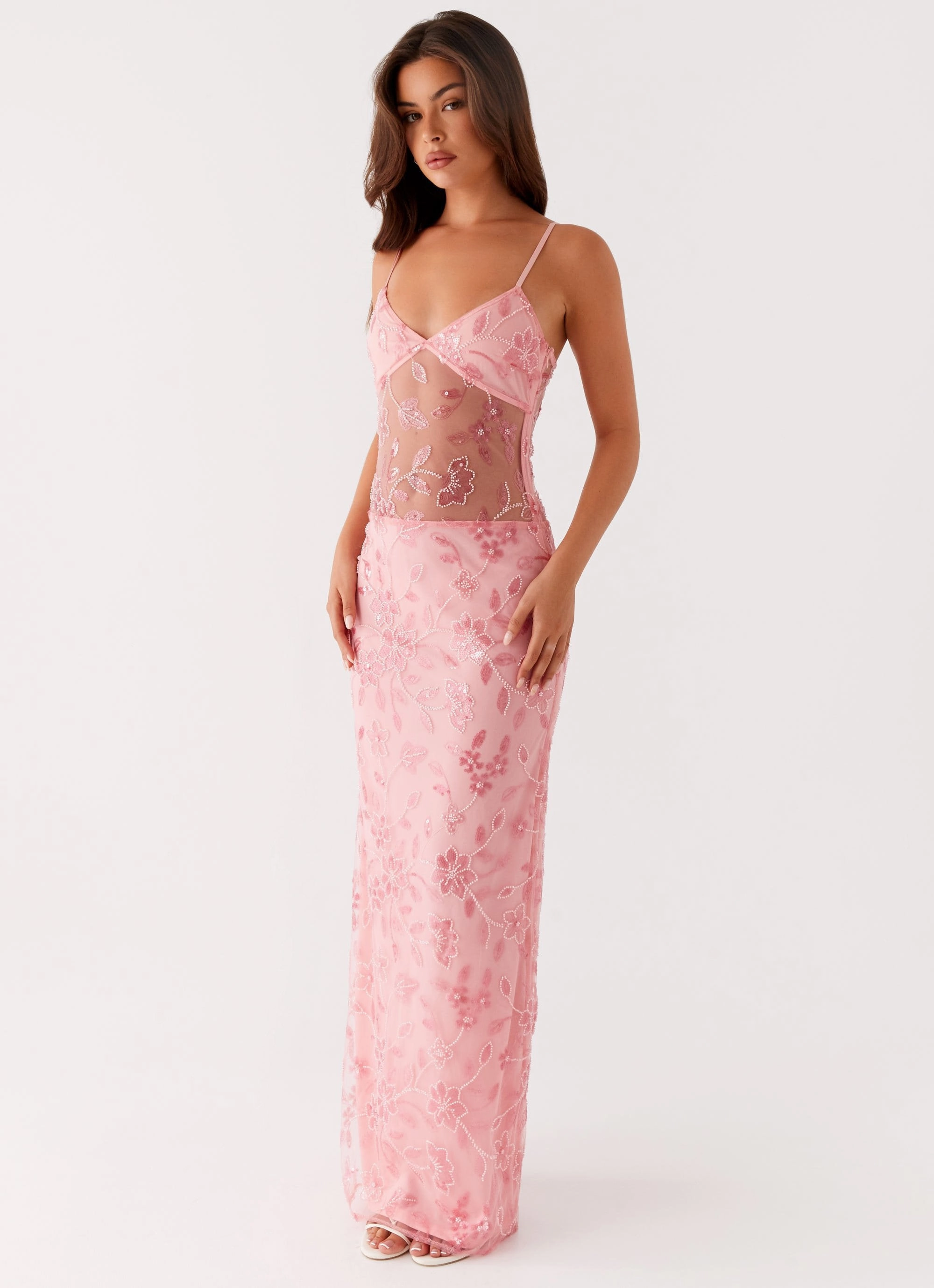 Akira Beaded Maxi Dress - Pink Orange Crisp Look All-season